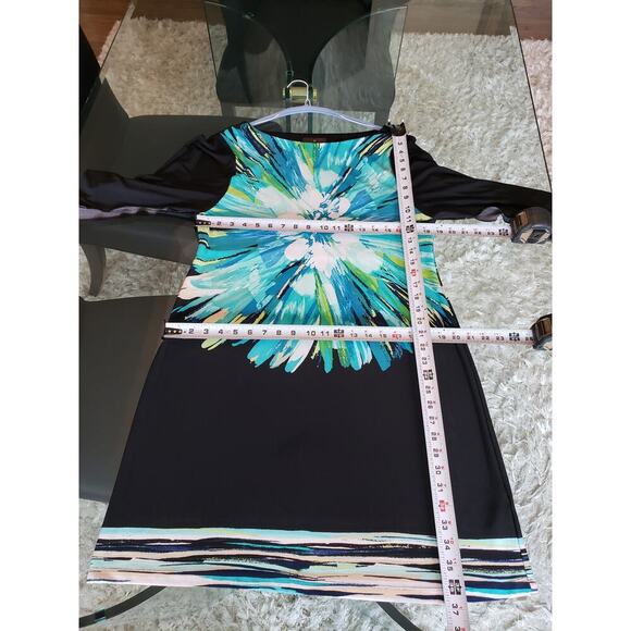 Fenn Wright Manson Shift Dress Women's 14 Multi Floral Stretch Bell Split Sleeve - Picture 8 of 13